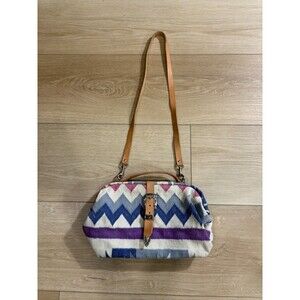 Vintage Tribal Woven Bag Purse Leather Strap Southwestern Aztec Chevron Pattern